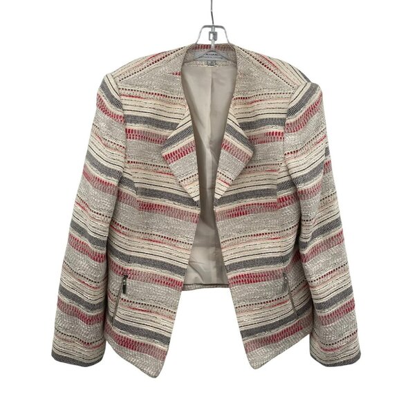 Tahari Jackets & Blazers - TAHARI Womens Textured Striped Blazer Open Front Cream/Multi Size 16 Pockets